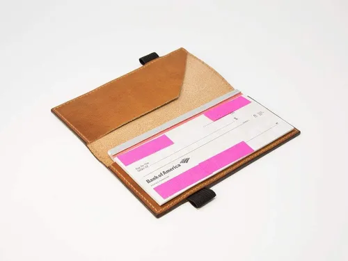 Miniatura 2 de Checkbook case, Checkbook Holder made of Natural Horween Dublin Leather with Light Brown stitching