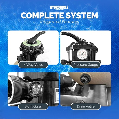 Miniatura 6 de Swimline Hydrotools Bomba de filtro de arena para piscina de 16 pulgadas para piscina sobre el suelo y enterrada Sistema completo de 3/4 HP