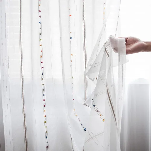 Miniatura 4 de Pureaqu - Cortinas europeas bordadas con diseño floral para sala de estar, con bolsillos, cortina de gasa de lujo, cortina de tul transparente