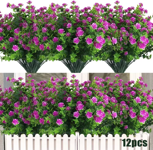 Miniatura 16 de RECUTMS - Flores artificiales, plantas artificiales, resisten los rayos ultravioleta, arbustos sintéticos, para interior y exterior, maceta