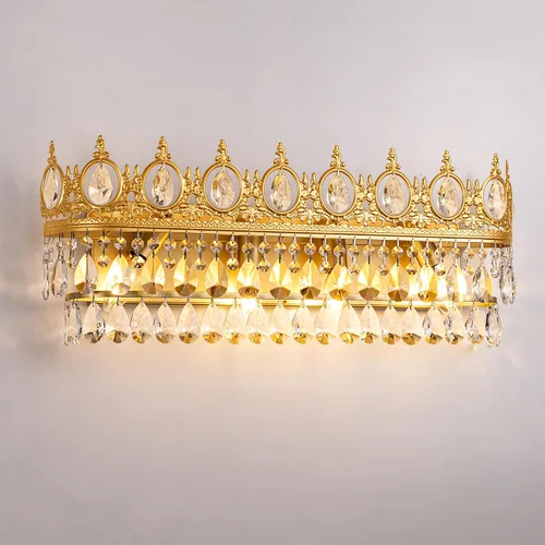 TOCHIC Lámparas de tocador de baño sobre espejo, 4 luces de cristal dorado, lámparas de pared de baño regulables para interiores, apliques vintage