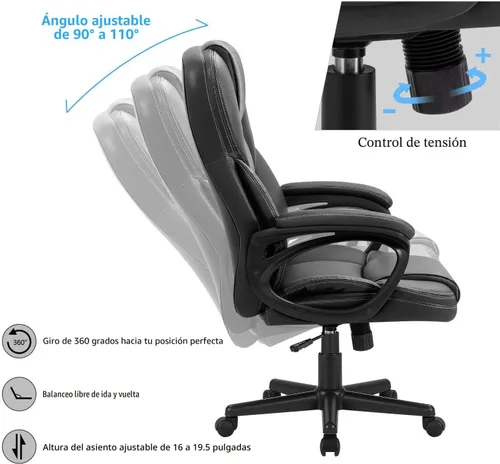 Miniatura 5 de Furmax Silla ejecutiva de oficina con respaldo alto, ajustable, silla de escritorio para el hogar, silla giratoria de piel sintética con soporte