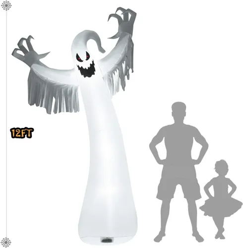 Miniatura 5 de Tangkula Fantasma inflable de Halloween de 12 pies, decoración de fantasma de Halloween con soplador y luces LED, decoración de fiesta de fantasma