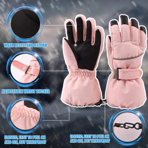 Miniatura 3 de Guantes de esquí impermeables para niños, guantes de invierno transpirables para niños y niñas, guantes de snowboard con forro Thinsulate para niños