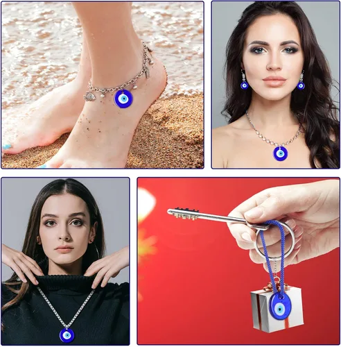 Miniatura 5 de Jutom 25 dijes de cristal a granel de mal de ojo, llavero de mal de ojo, cuentas para manualidades, adorno azul para colgar en la pared con cuerdas