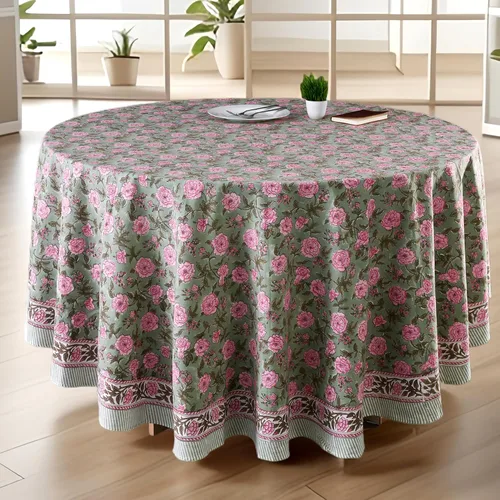 Miniatura 19 de CPC Mantel redondo - Mantel de algodón con estampado de bloques indios - Mantel de algodón impreso a mano y lavable - Primavera/Verano, mantel