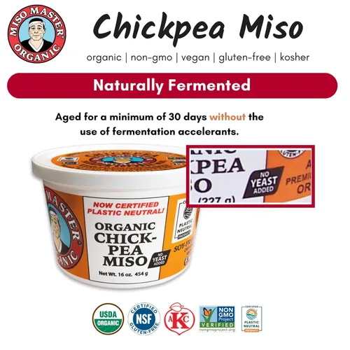 Miniatura 4 de Miso Master Miso orgánico de garbanzos, sin soja, sin gluten, orgánico, sin OMG, vegano, kosher, pasta de miso blanca vegana, tubo de 16 onzas