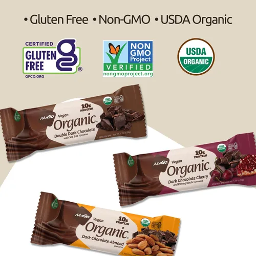 Miniatura 6 de Nugo Chocolate negro doble orgánico, 0.35 oz de proteína vegana, sin gluten, 24