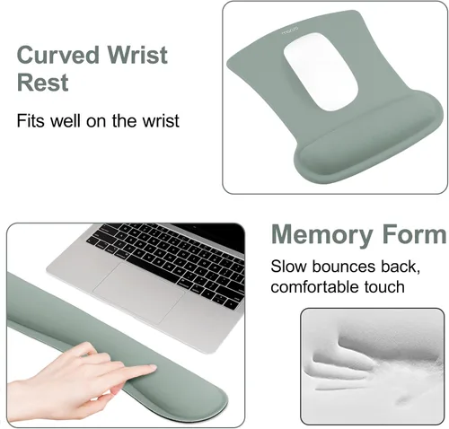 Miniatura 5 de MOSISO Juego de Reposamuñecas para Teclado y Mouse, Alfombrilla Ergonómica con Base Antideslizante para Alivio del Dolor en Casa/Oficina y Escritura