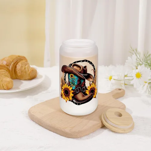 Miniatura 5 de LEADO Vasos de cristal para sombrero de vaquera occidental, 16 onzas con tapa y pajita, regalos para niñas de campo, cosas de campo, cumpleaños