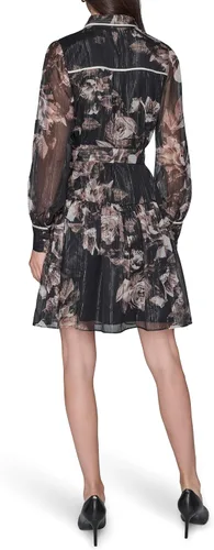 Miniatura 4 de Karl Lagerfeld Vestido camisero de gasa arrugado estampado de manga larga para mujer