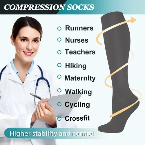 Miniatura 17 de ACTINPUT 8 pares de calcetines de compresión para mujeres y hombres, medias de compresión de apoyo para médicos, correr, atletismo