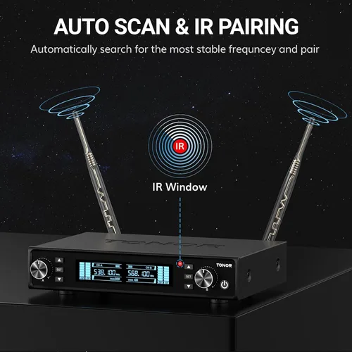 Miniatura 2 de TONOR Sistema de Micrófono Inalámbrico, Escaneo Automático y Emparejamiento UHF Micrófono de Karaoke Recargable, 2x100 Micrófono Inalámbrico