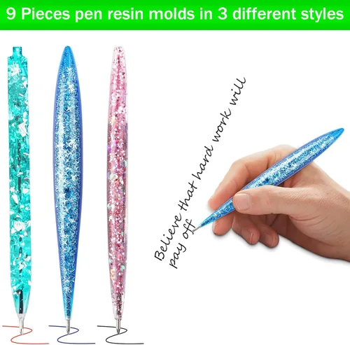 Miniatura 6 de JANYUN 9 Piezas Moldes de Resina para Bolígrafos, Moldes de Resina Epoxi con 75 Piezas Recambios de Bolígrafo de Tinta, Moldes de Silicona