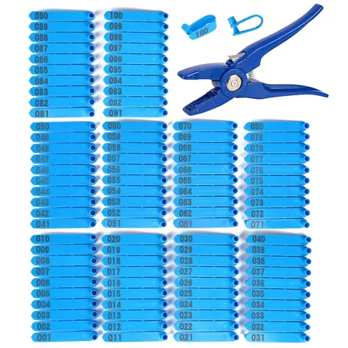 Etiquetas de oído de ganado pequeñas etiquetas de oído de ovejas numeradas 001-100 con aplicador de etiquetas de oído para ganado para ovejas y