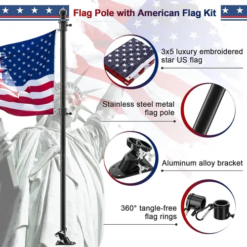 Miniatura 2 de Mástil de bandera con bandera estadounidense, postes de bandera sin enredos para exteriores con banderas de Estados Unidos bordadas de 3 x 5
