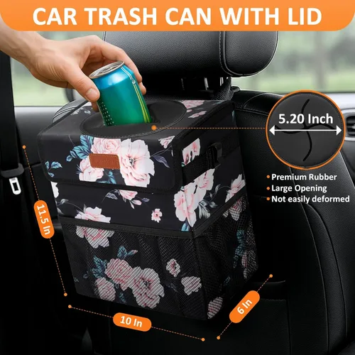 Miniatura 2 de Vankor Papelera para coche de 3 galones con tapa, bolsa de basura colgante impermeable para vehículos, papeleras para automóviles a prueba de fugas