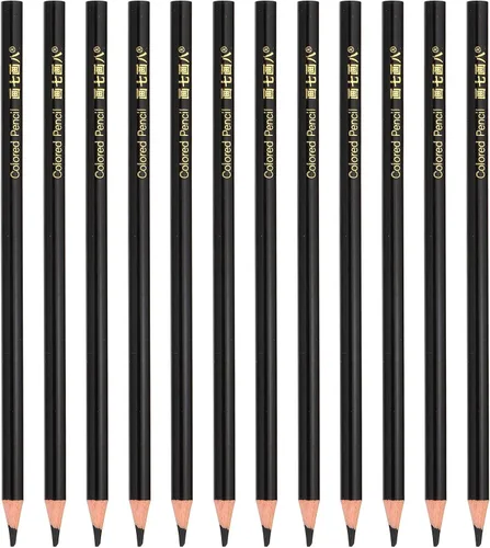 PATIKIL Juego de lápices de colores negros, 12 lápices de color al óleo, lápiz de dibujo de madera para pintura artística de artistas