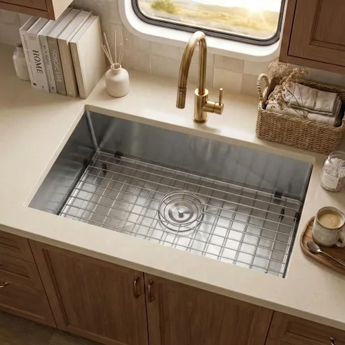 Miniatura 2 de MILOSEN Fregadero de cocina para autocaravana de 25 x 15 pulgadas, fregaderos de cocina de acero inoxidable bajo encimera de un solo tazón