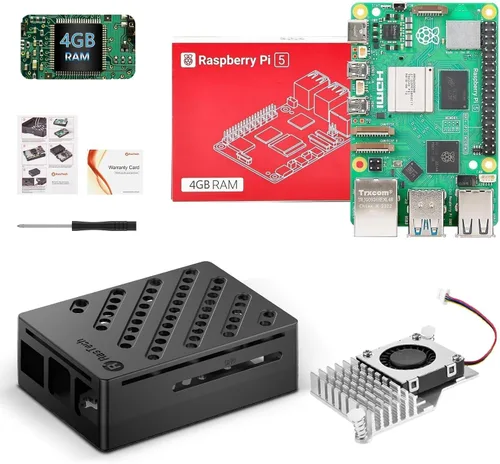 RasTech Raspberry Pi 5 Kit de 4 GB de RAM con funda Pi 5, enfriador activo, destornillador y placa Pi 5 de 4 GB incluida
