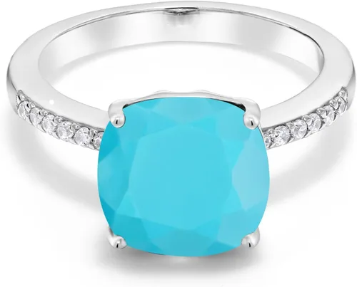 Miniatura 20 de Gem Stone King Anillo de compromiso de plata de ley 925 con piedra preciosa de corte cojín de 0.39 pulgadas Anillo de compromiso de aniversario