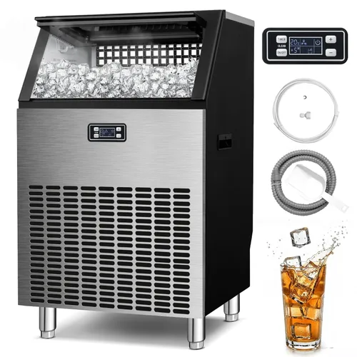 Miniatura 9 de Kismile Commercial Ice Maker Machine, 66LBS/24H, 24H Timer, LCD Panel, Self-Cleaning, Stainless Steel, Compact Ice Cube Maker for Home Bar, Include