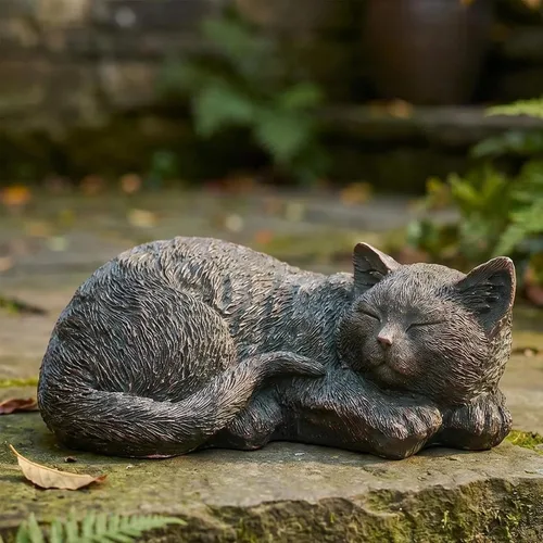 Miniatura 9 de Estatua de gato al aire libre figuras de gato decoración de jardín, estatua de gato de esmoquin negro atigrado estatua decorativa para patio, patio