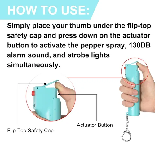 Miniatura 4 de 3-in-1 Personal Alarm Safety Keychain Set, Max Strength Pepper Gel & 130 dB Siren & Strobe Lights, UV Marking Dye & Flip-top Cap & Rechargeable &