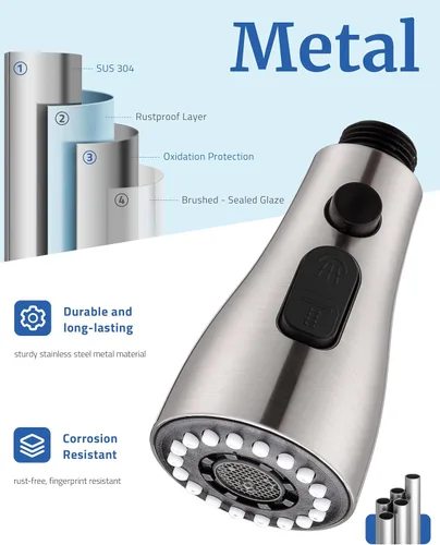 Miniatura 2 de Repuesto de cabezal de grifo de cocina de metal, cabezal rociador desplegable para grifo de cocina, boquilla rociadora de 3 funciones con 15