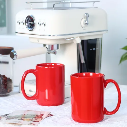 Miniatura 6 de Tazas de café de porcelana de 16 onzas, taza clásica de cerámica en blanco con mango grande para té y café con leche, capuchino, juego de 4, rojo