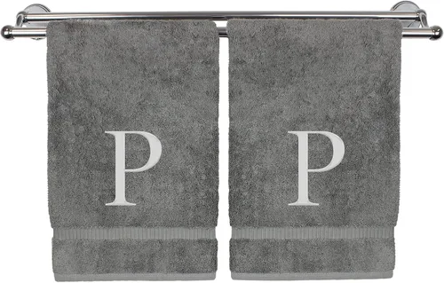 Miniatura 187 de Toalla de mano monogramada, regalo personalizado, juego de 2 - Toalla bordada con letra de bloque dorada - Extra absorbente 100% algodón turco