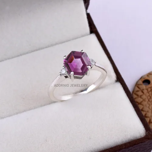 Miniatura 4 de Anillo de plata de ley 925 para mujer, anillo de diamantes de imitación de aguamarina de plata esterlina, anillo Art Deco de marzo, piedra natal