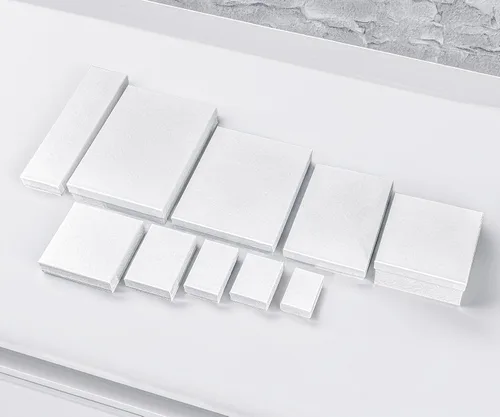 Miniatura 5 de TheDisplayGuys - Paquete de 100 cajas de cartón rellenas de algodón #11 para joyería, diseño de remolino blanco (2.1 x 1.8 x 0.8 pulgadas)