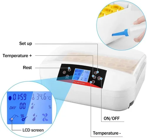 Miniatura 2 de Incubadora de huevos, 42 incubadoras de huevos para incubar huevos con girador automático digital de pollos Control de temperatura y humedad