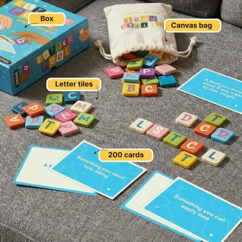 Miniatura 7 de Letterpool: Juegos de mesa para 2 a 6 jugadores para adultos, familia, adolescentes, trivias, mezcla de juegos de palabras y cartas, divertidos