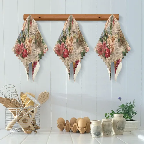 Miniatura 5 de Juego de 6 paños de cocina y paños de cocina retro de periódico antiguo, flores rojas, paquete de 6 paños de cocina para cocina, divertidos