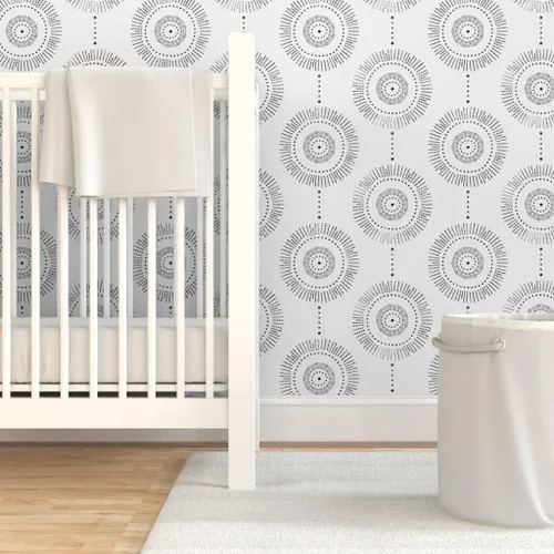 Miniatura 6 de Papel tapiz para despegar y pegar, diseño geométrico bohemio, círculos de piedra negra, abstracto, neutro, personalizado, extraíble, por Spoonflower