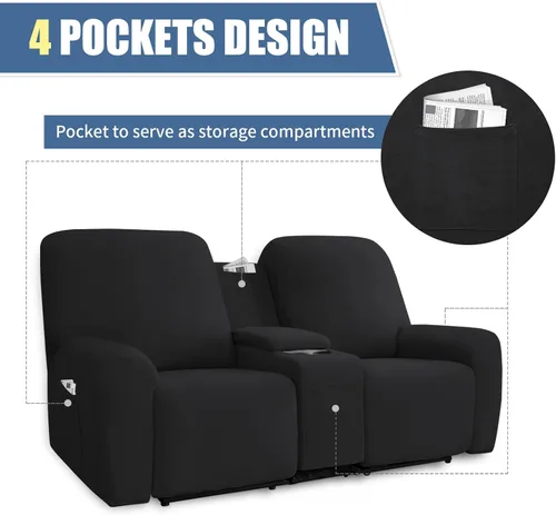 Miniatura 5 de Easy-Going - Funda elástica para sofá reclinable biplaza con consola central, cubierta suave de vellón ajustada, 2 asientos, con soporte y Negro