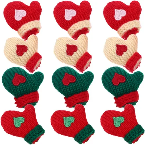 EXCEART Mini guantes de punto de Navidad, 16 unidades, guantes de Papá Noel, para hacer muñecas, decoración para botellas de vino, sombrero para