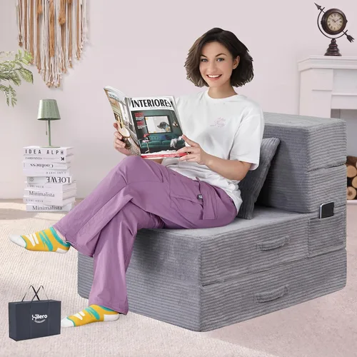 Miniatura 19 de Sofá Cama Individual Plegable Silla Sofá Cama con Almohada, Twin, Beige Cama de silla plegable