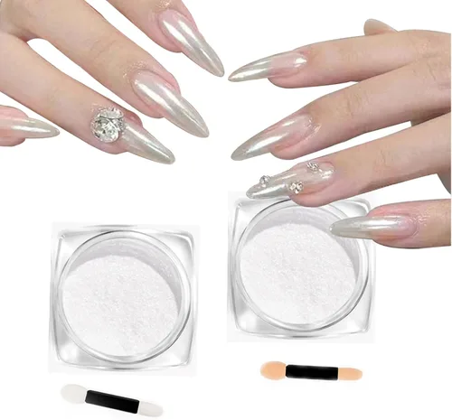Miniatura 8 de 2 polvos de cromo Aurora para uñas blanco iridiscente, polvo de uñas cromado de sirena, polvo de perlas de uñas camaleón, cromo camaleón, pigmento 2