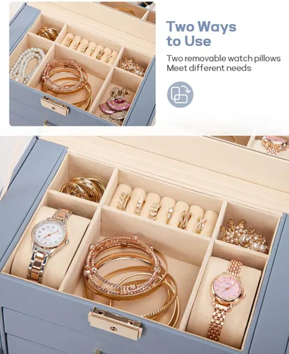 Miniatura 40 de Homde Regalos de Navidad de cuero sintético, enorme joyero, organizador de reloj con espejo, collar, anillo y aretes, estuche de regalo con Dorado