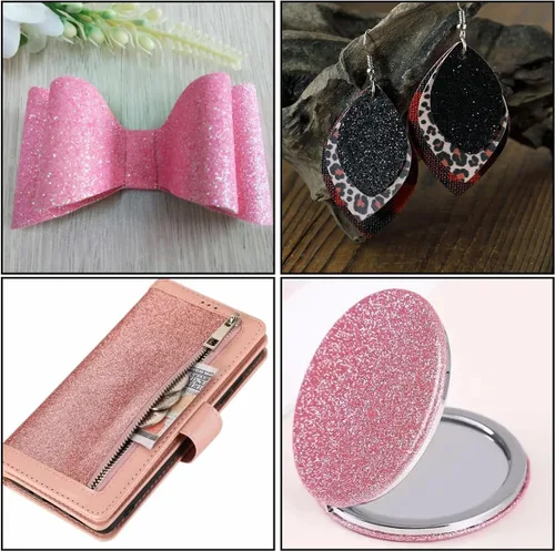 Miniatura 5 de Hojas de tela de piel sintética con purpurina de 32 colores de 8 x 6 pulgadas para lazos de cuero, aretes, fabricación de joyas, costura