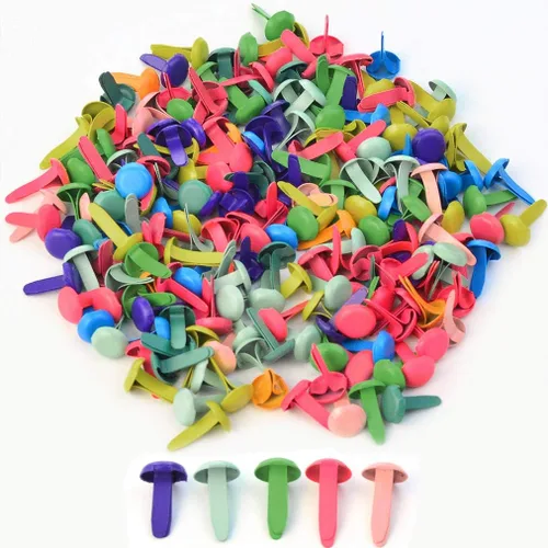 Miniatura 2 de baotongle 500 sujetadores de papel, tacos chapados en latón para álbumes de recortes, tacos redondos de metal con bolsa de almacenamiento