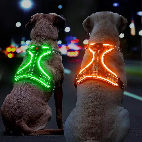 Miniatura 9 de Arnés para perro con luz LED para caminar de forma segura por la noche, chaleco de malla suave que brilla en la oscuridad, chaleco para perros