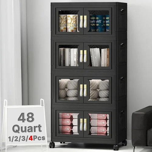 Miniatura 21 de Stackable Storage Bins with Lids, Clear Doors, 120QT Storage Bins Large Storage Cabinet Foldable Collapsible Closet Organizers for Bedroom Dorm