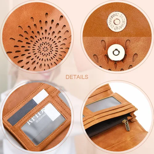 Miniatura 5 de Aphison - Cartera larga de cuero suave RFID para mujer, con caja de regalo
