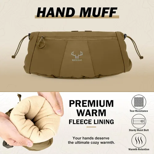 Miniatura 2 de MOXULE Manopla Calentadora de Caza: Bolsa de Manos de Forro Polar Aislada y Portátil para Cintura, Equipo al Aire Libre para Clima Frío para Marrón