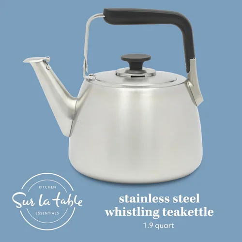 Miniatura 2 de Sur La Table Kitchen Essentials Tetera Silbadora de Acero Inoxidable Cepillado de Calibre Pesado de 2 Qt - Tetera Duradera para Estufa