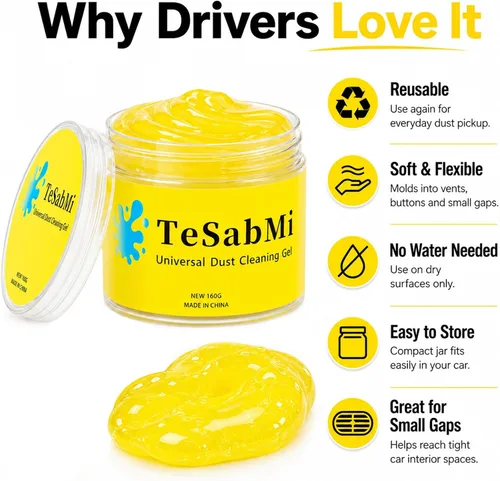 Miniatura 6 de TeSabMi Gel de limpieza de coche 5.64 oz – Limo de polvo reutilizable para rejillas de ventilación de coche, teclado/consola, masilla limpiadora